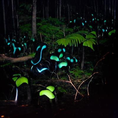 Bioluminescent Forest Clearing at Night