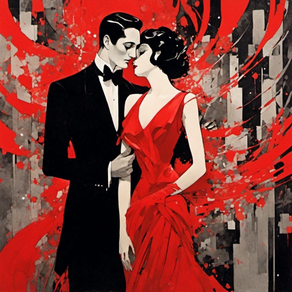 Elegant Art Deco Couple in Chiaroscuro Lighting