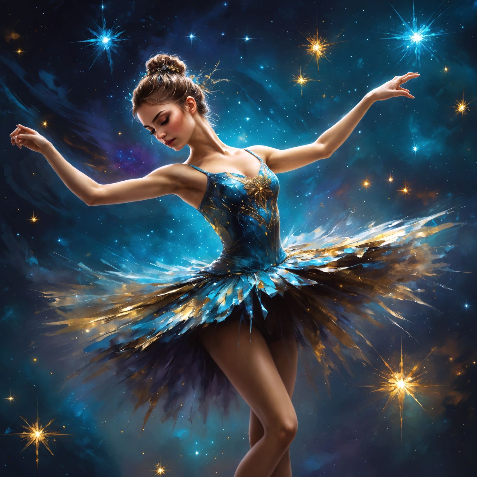 Starry Night Ballerina in Metallic Digital Art