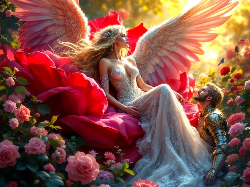 Ethereal Goddess Amidst Vibrant English Bloom