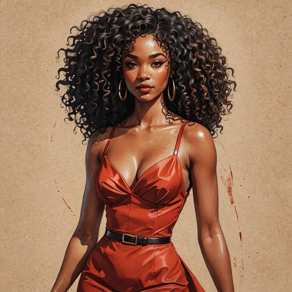 Illustration of a Black Girl in Red Dress
