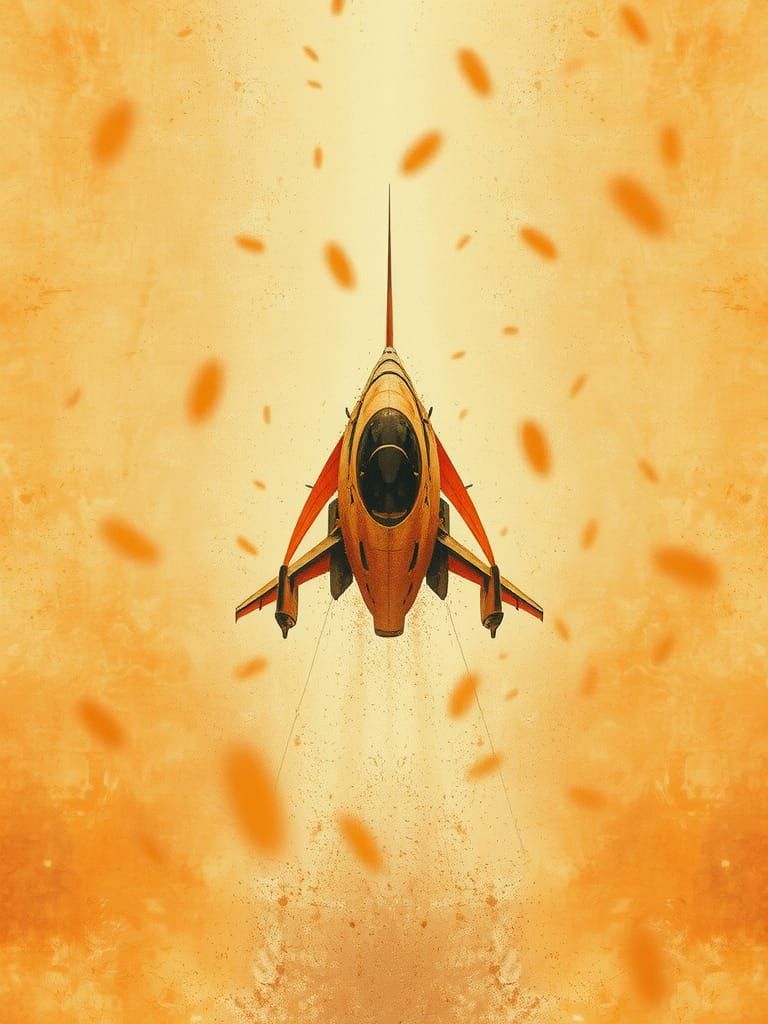 Calligraphic Spaceship Drifting in Deep Space Watercolour