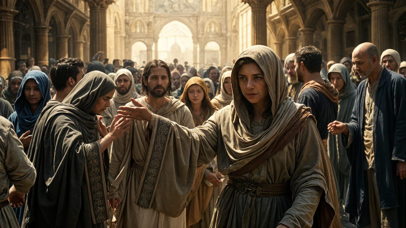 Faith Heals the Woman with the Bloody Issue in a Vibrant Fan...