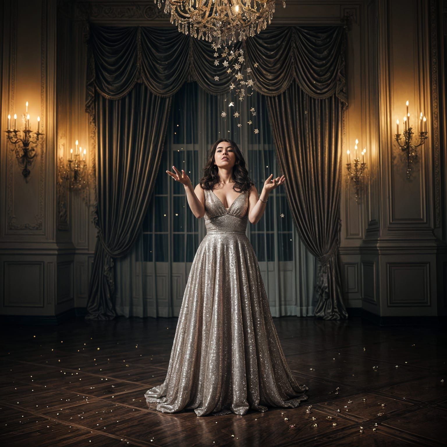 Sequins in Midair, a Hyperrealistic Moment