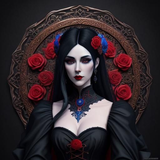 Dracula Girl with Roses: Ornate 3D Graphic Design