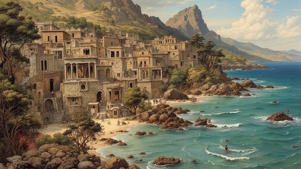 Ancient Phoenician City by the Sea: Digital Art