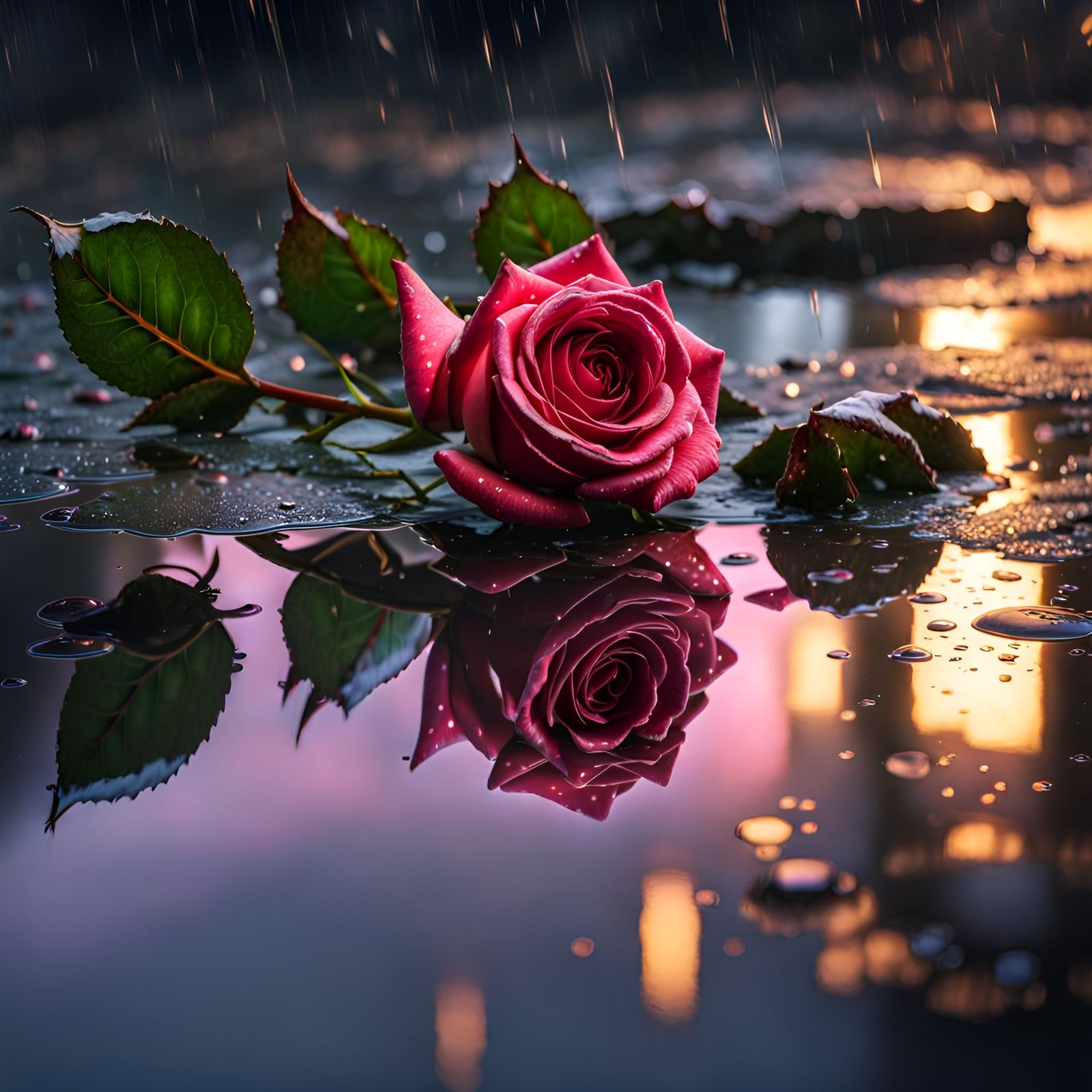 Rose Reflection in Rain, Fantasycore Artwork
