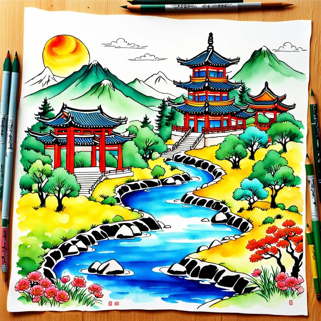 Vibrant Oriental Artwork Blends Korean and Chinese Technique...
