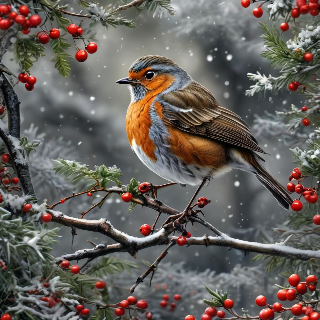 Festive Robin Christmas Card in Hyperrealistic Style