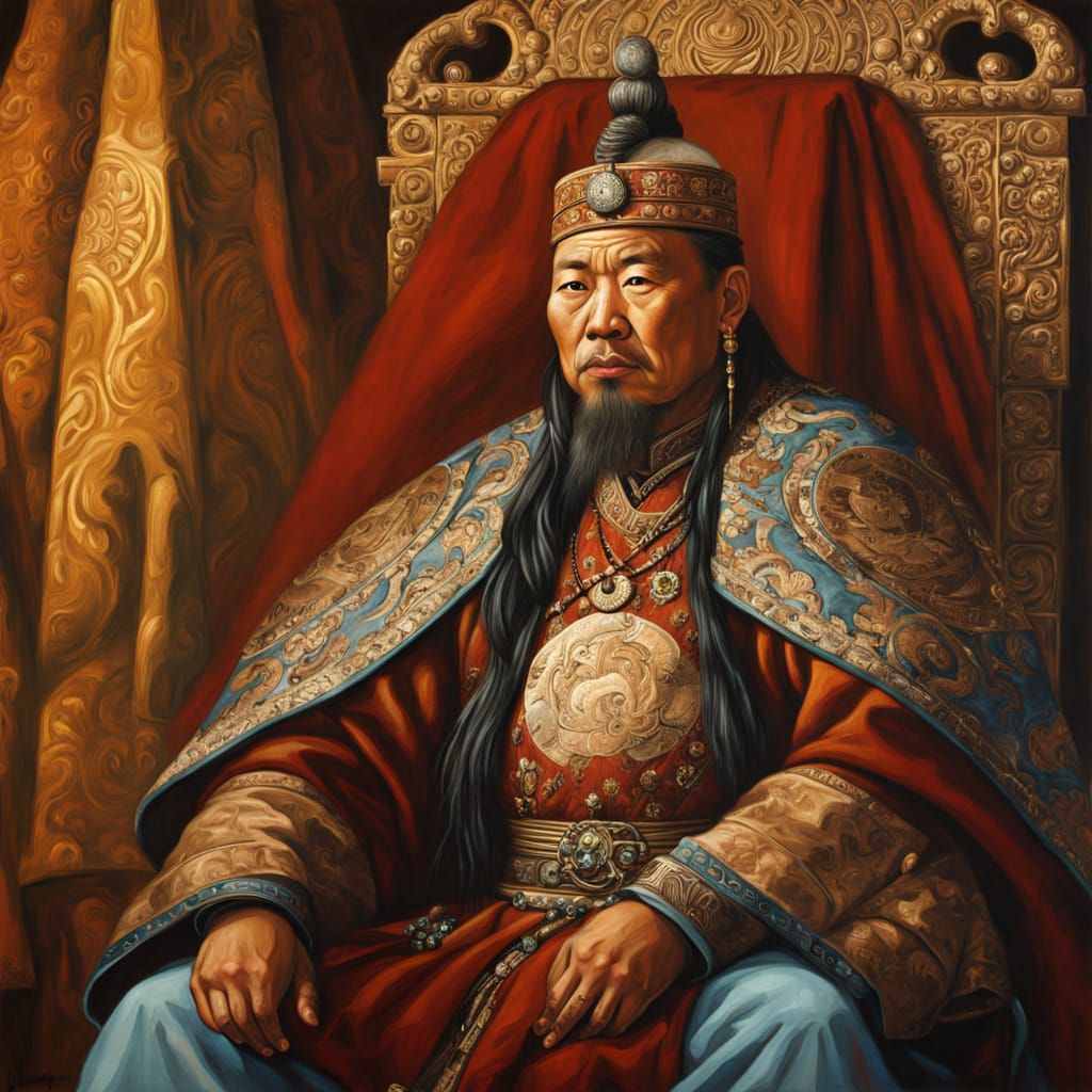 Genghis Khan Portrait in Realistic Oil Painting Style