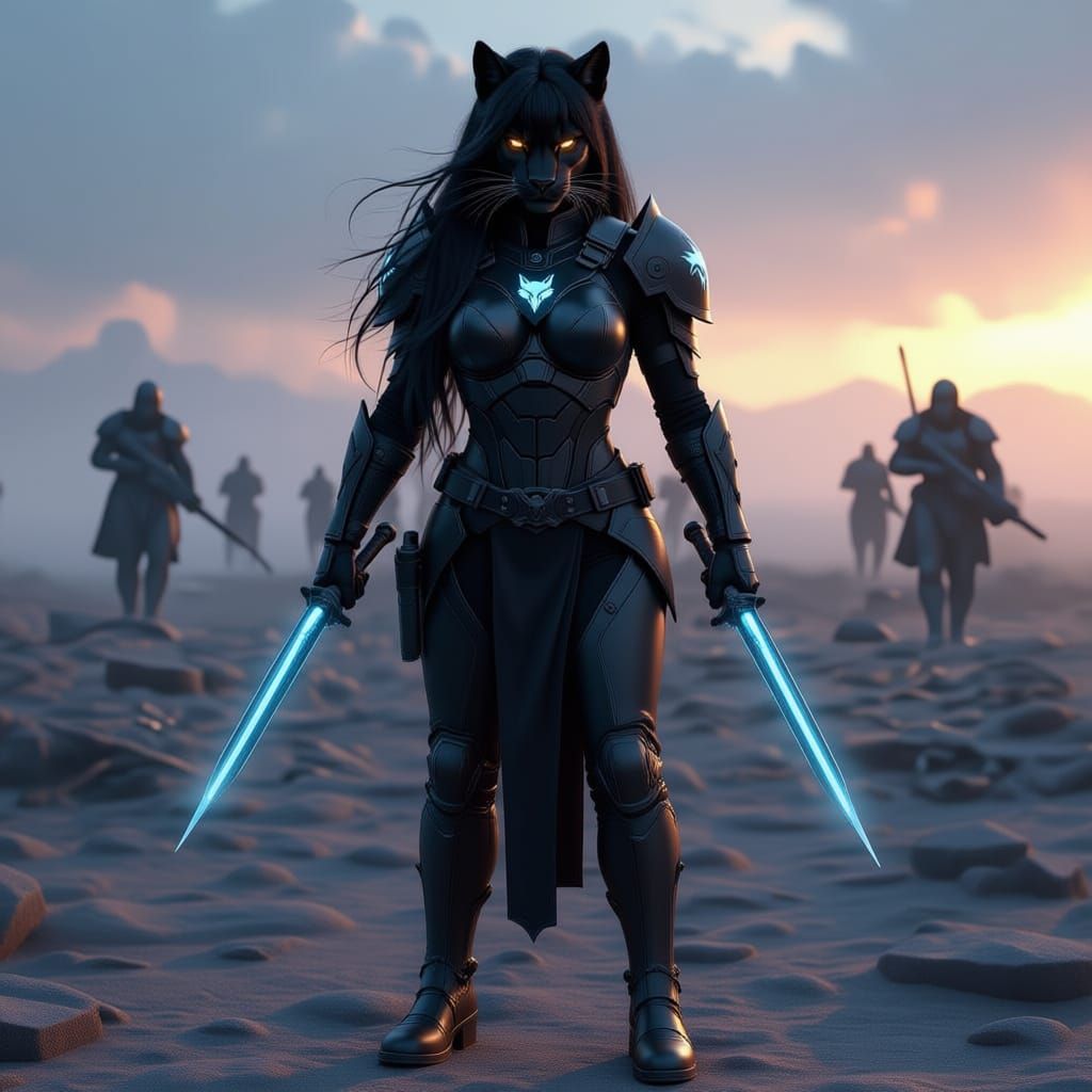 Black Panther Space Marine Warrior With Glowing Swords