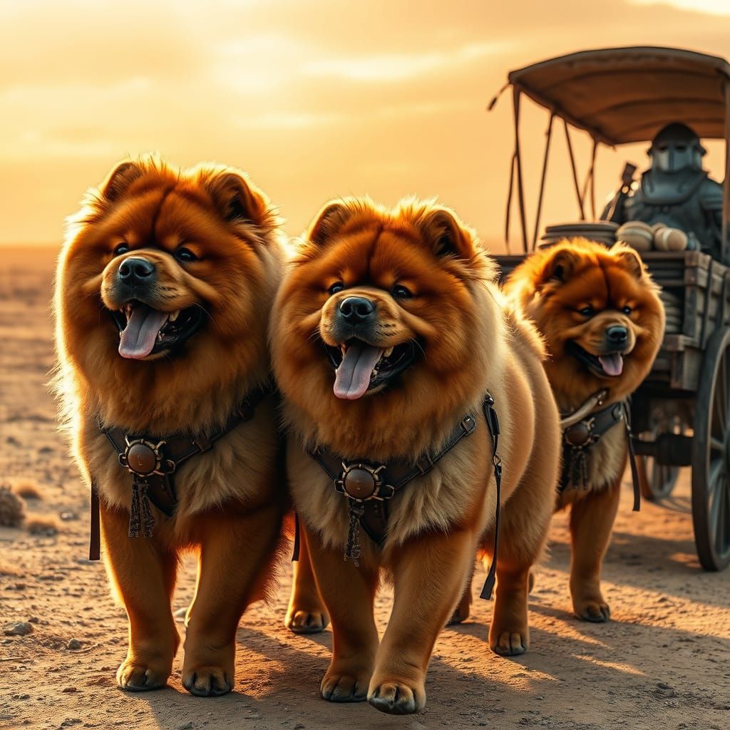 Chow Chows pulling carts for the ancient Mongolian armies of China