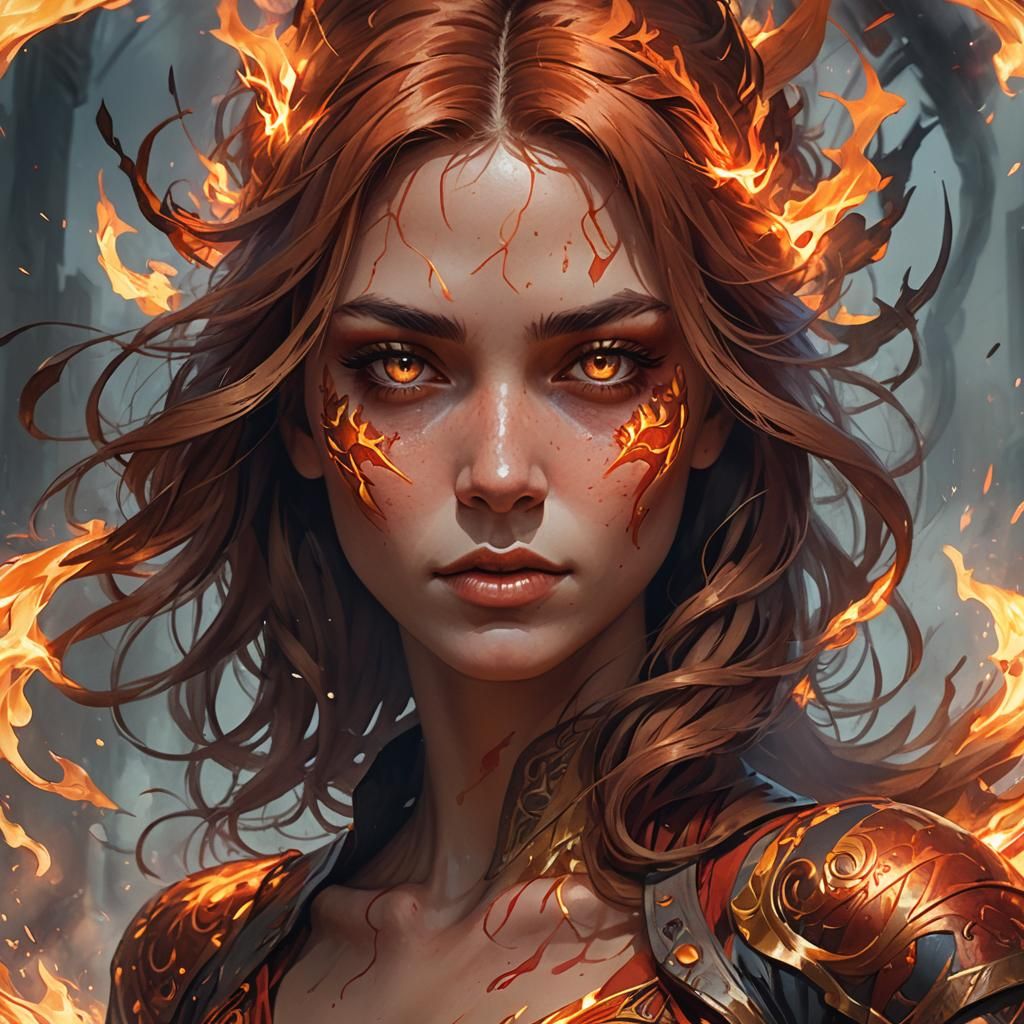 Serene Woman Burning: Hyperdetailed Art Portrait