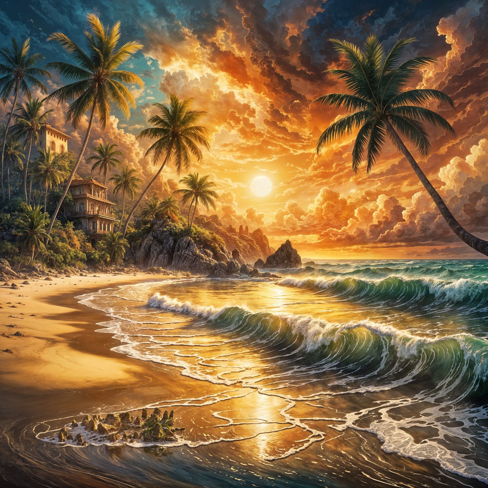 Magical Sunset Beach Landscape Painting