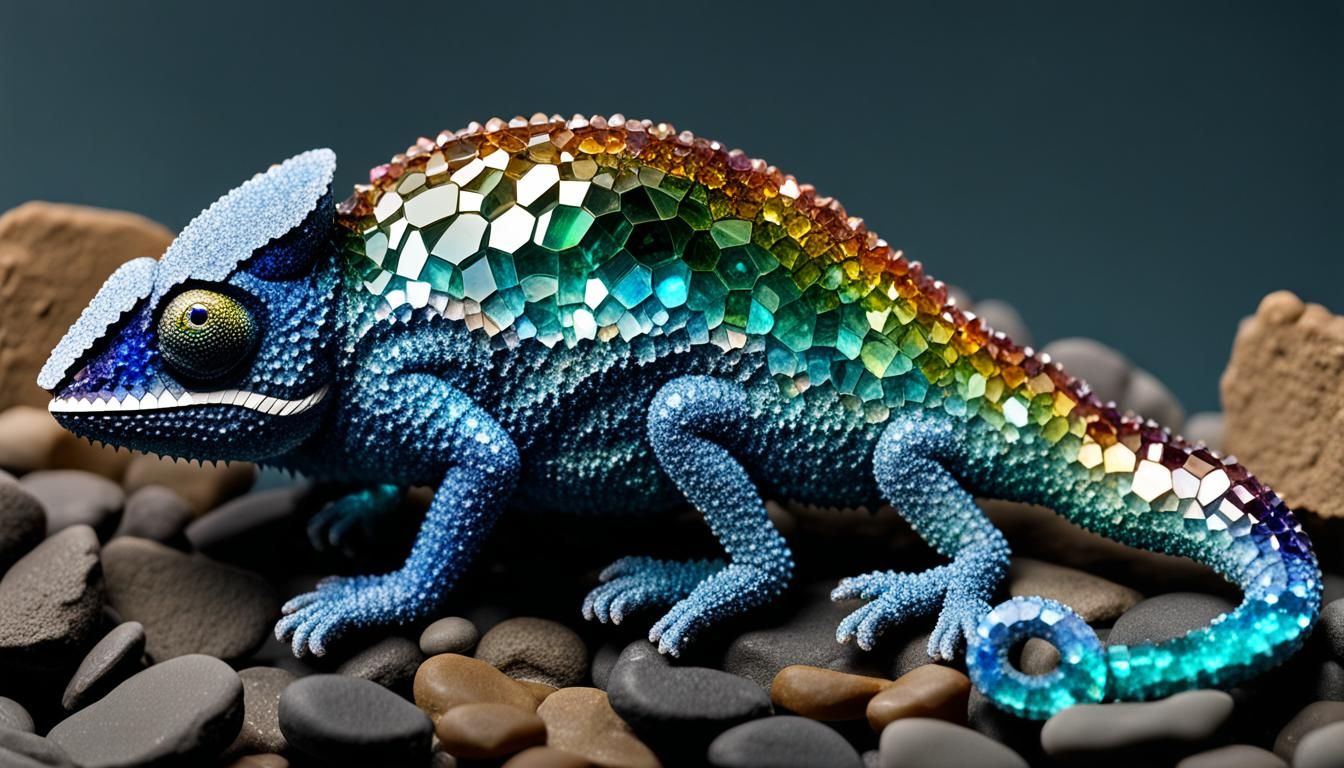 Crystal Chameleon Camouflaged in Gemstone Environment