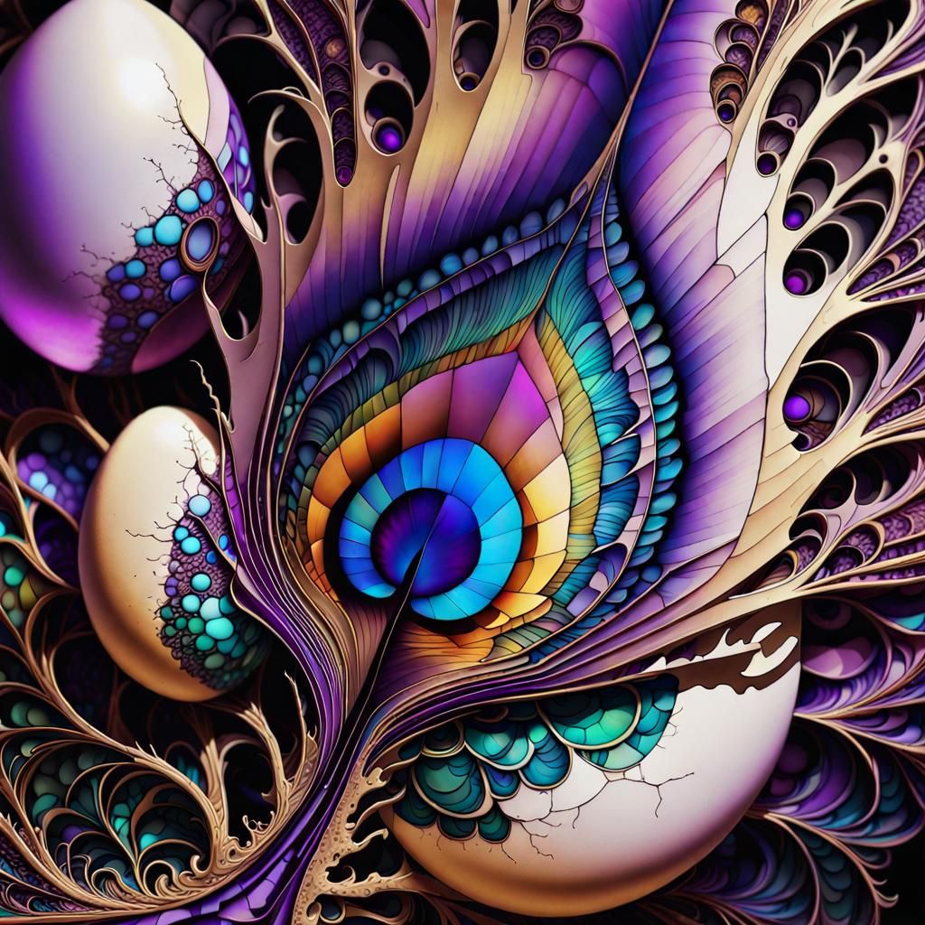 Intricate Alien Peacock Hybrid in Spectral Colors