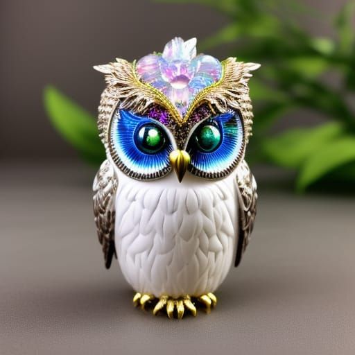 Cute Chibi Owl Bobblehead with Pearlescent Filigree
