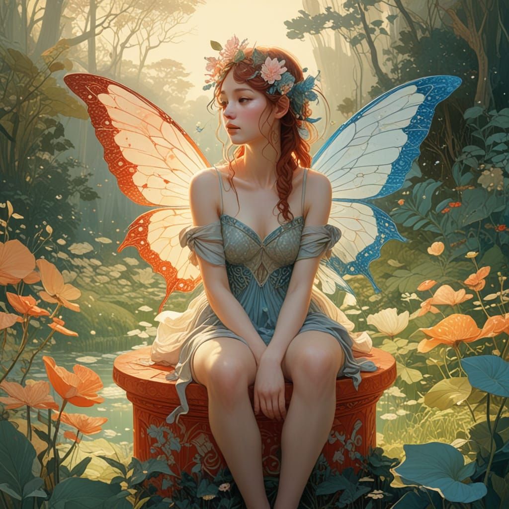 Intricate Fairy Illustration in Victo Ngai Style