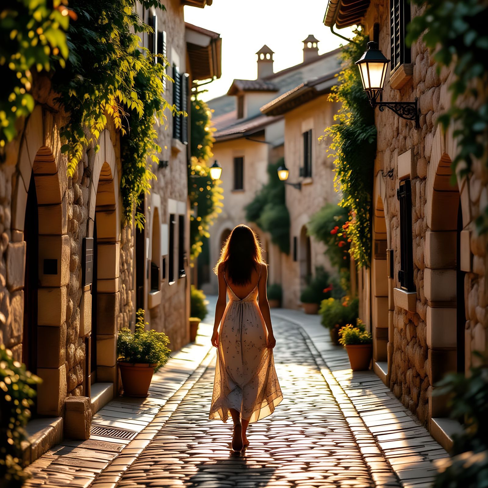 Golden Hour Walk on Ancient European Street