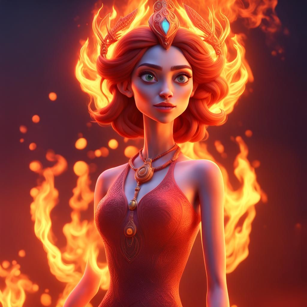 Fire Goddess Rendered as 3D Digital Art