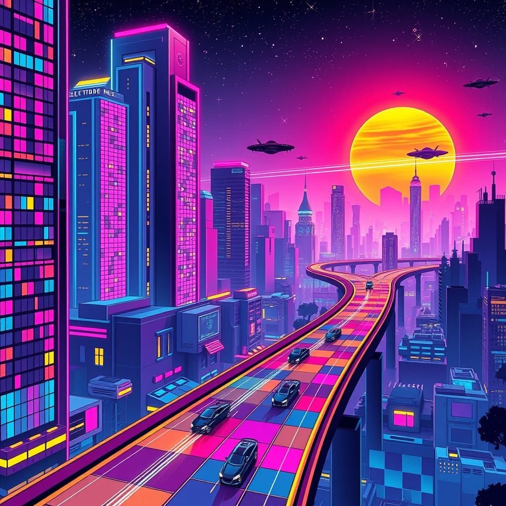 Neon Cyberpunk Cityscape at Night