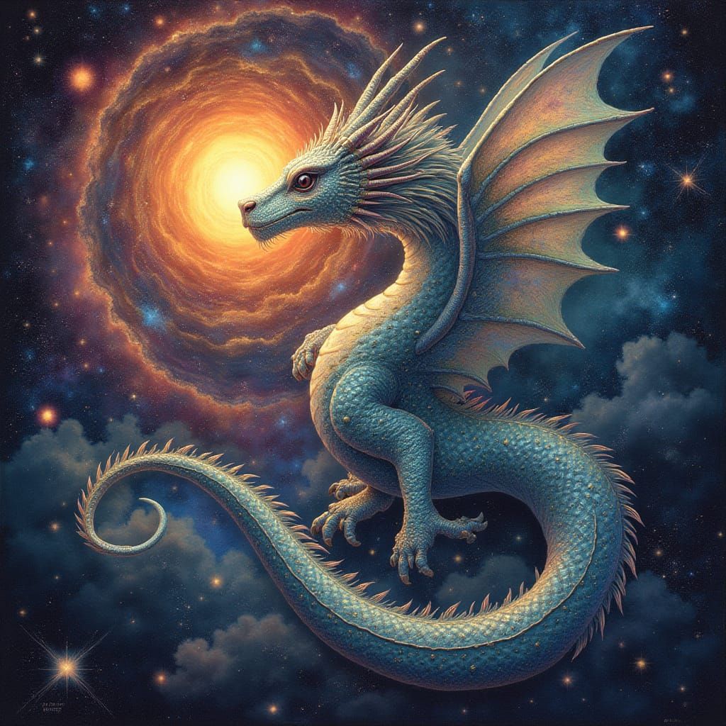 Celestial Dragon Coiled Around Dying Star in Cosmic Surreali...