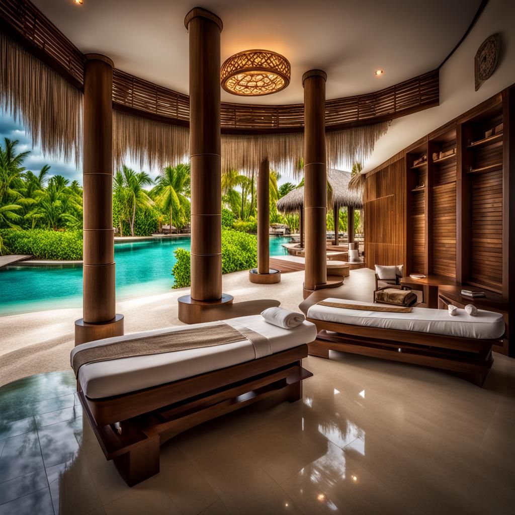 A luxury and very exclusive spa complex built on a tiny isla...