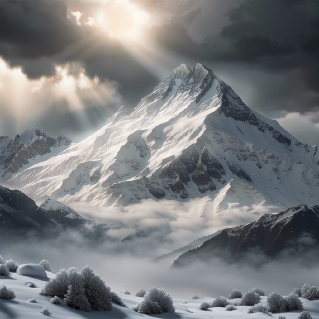 Snowy Mountain Portrait in Hyperrealistic Style