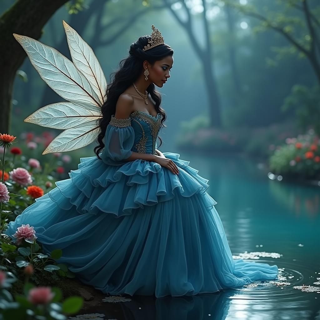 Regal Princess in Mystical Forest, Fairy Tale Illustration