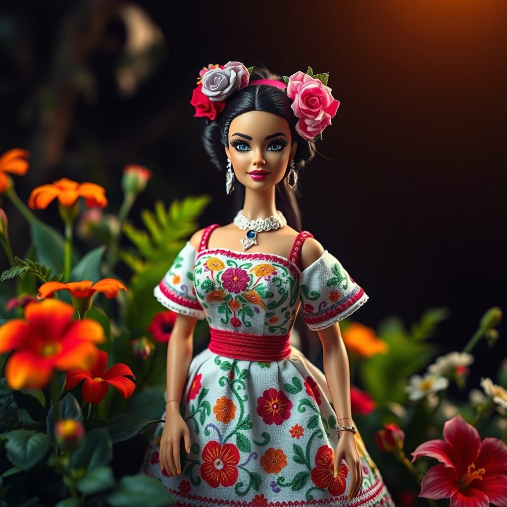 Latina Barbie in Traditional Mexican Dress
