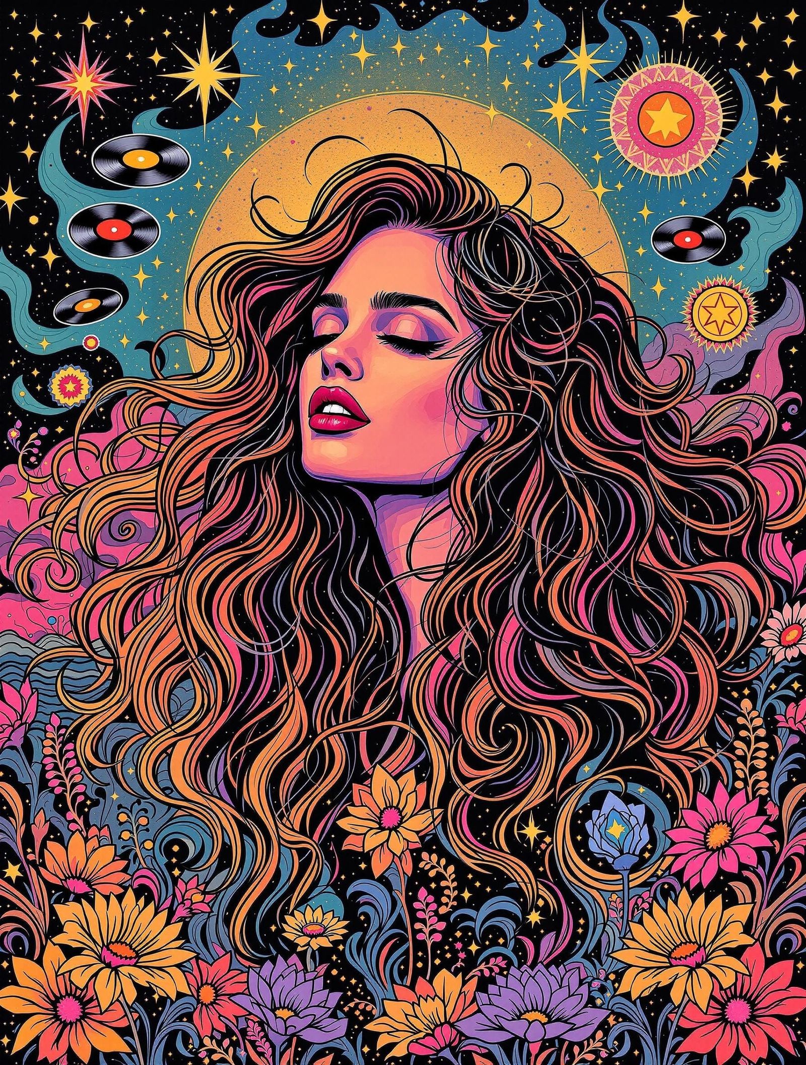 Psychedelic Pop Icon in a Cosmic Dreamscape