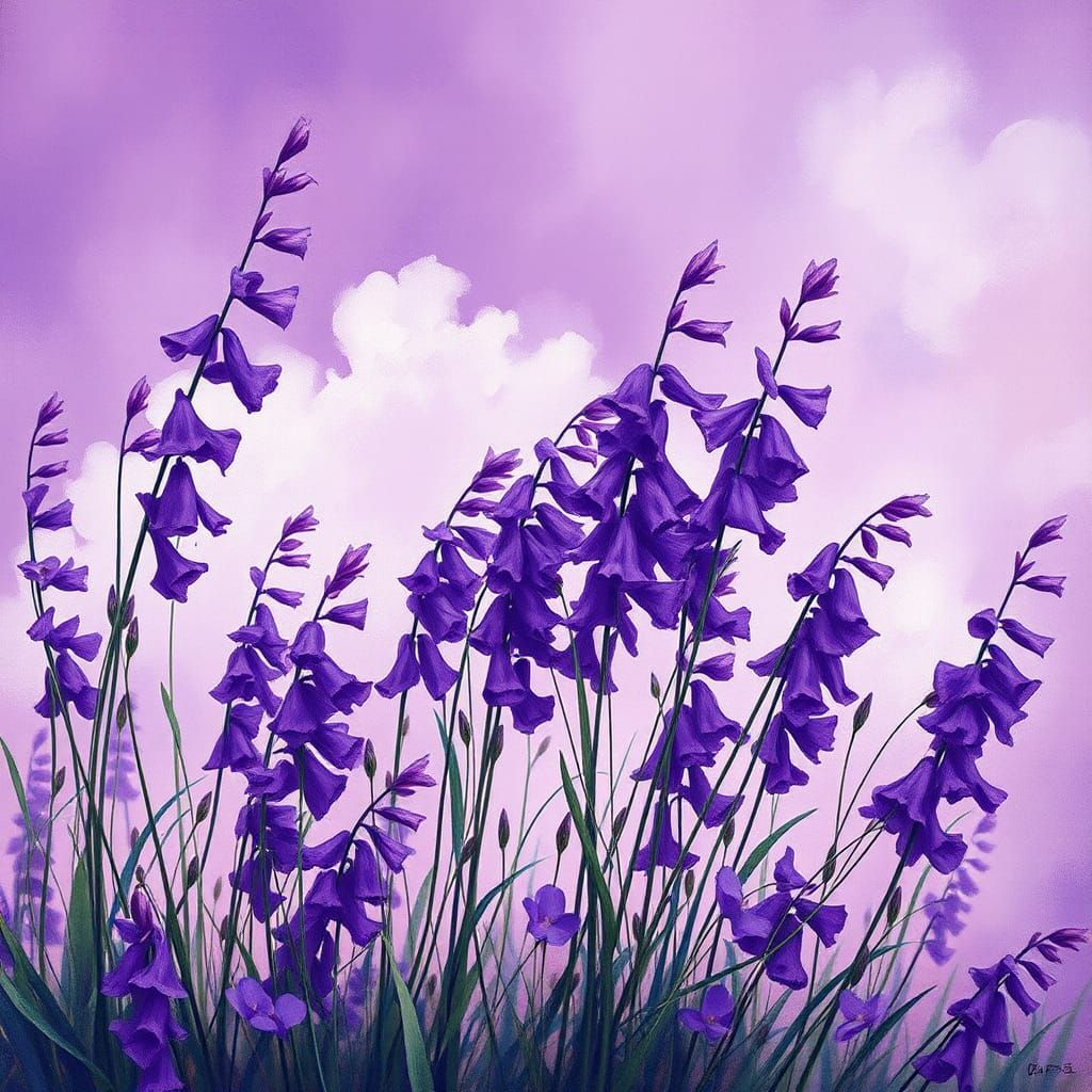 Purple Flowers Dance in an Impressionist Dreamscape