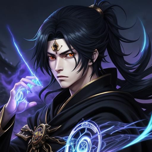 Dark Magician Casting Spell in Anime Style