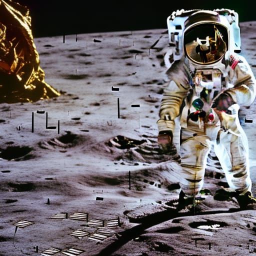 Astronaut Painting Earth on the Moon: 80s Style