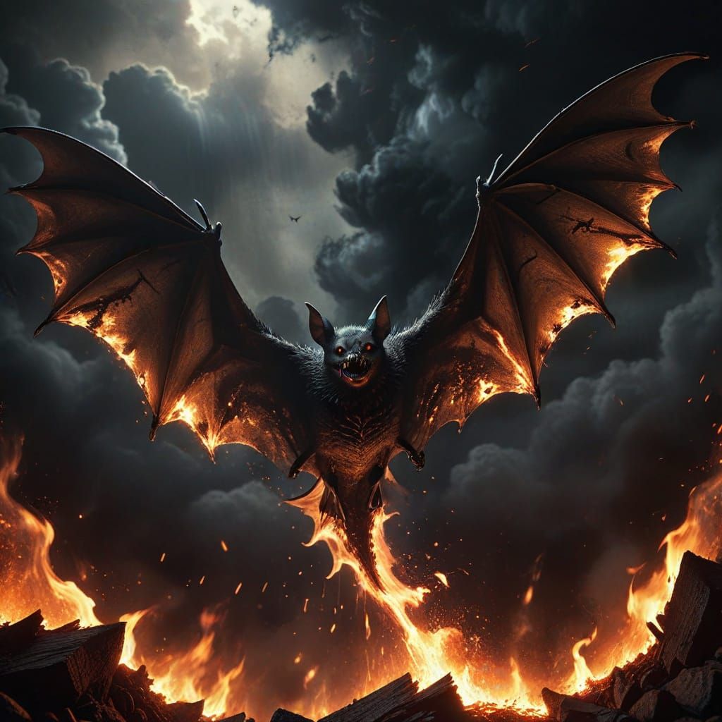Gothic Bat Escapes Hell in Dark Fantasy Art