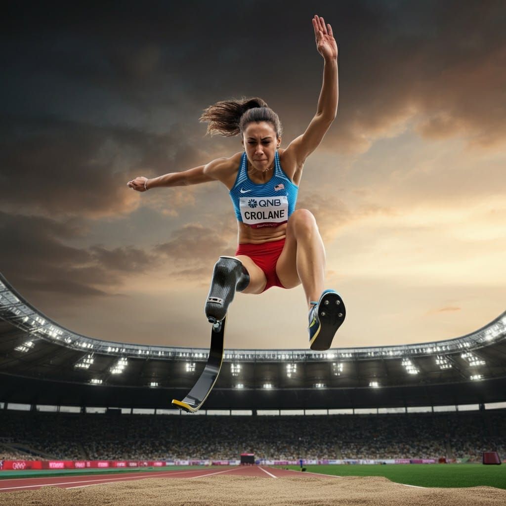 Paralympic Athlete Long Jump: Hyperrealistic Digital Art