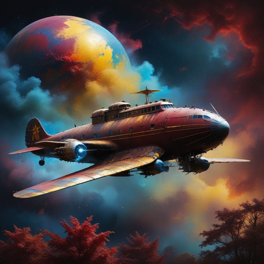 Steampunk Hindenburg Disaster in Autumnal Grunge