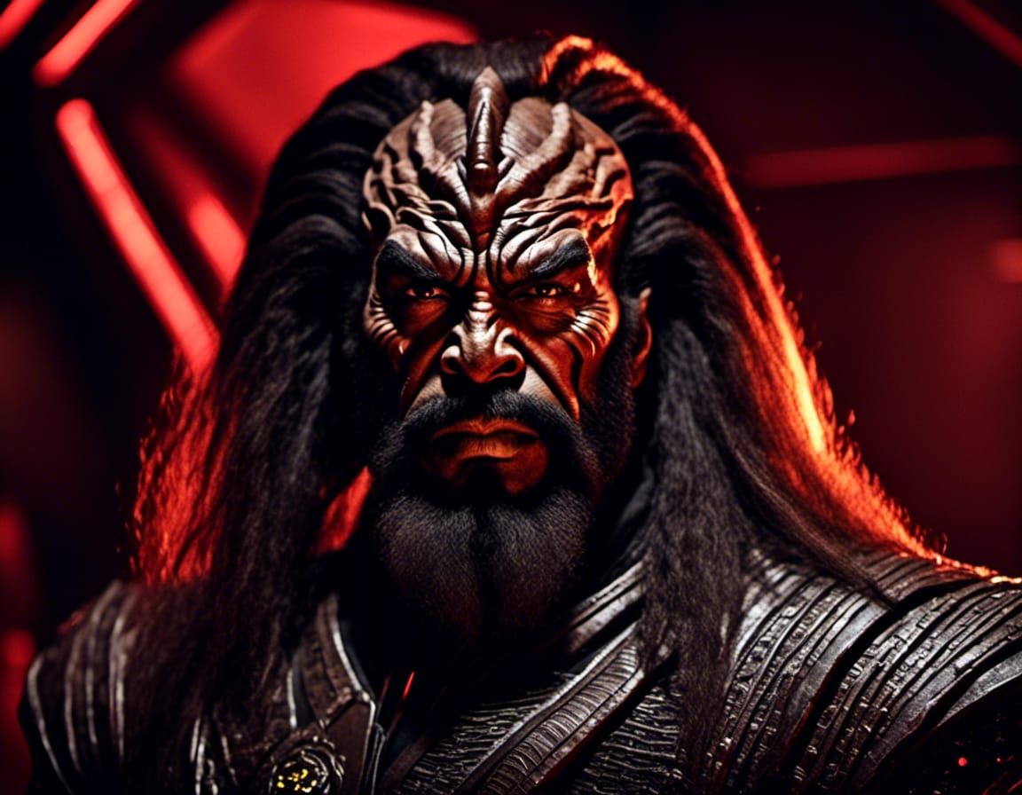 Klingon Warrior Portrait in Dark Spaceship Interior