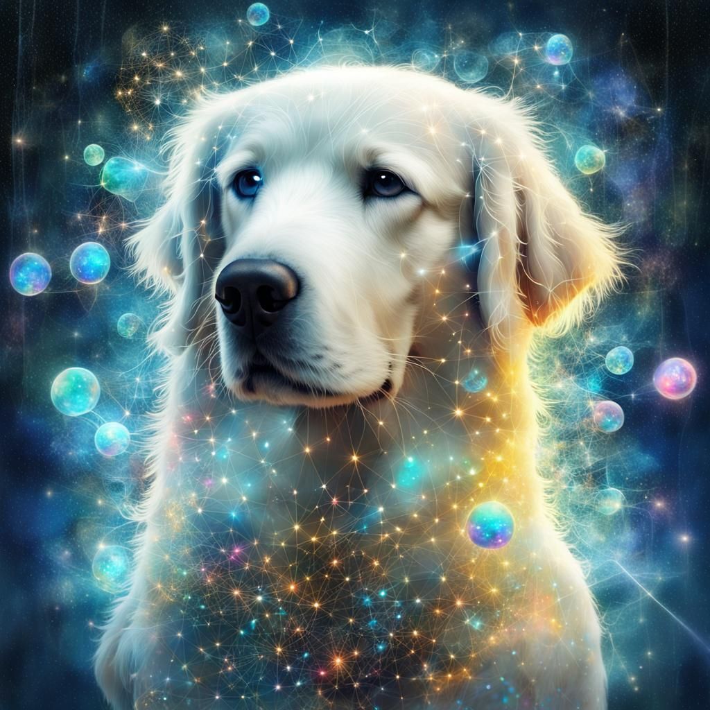 Electric Golden Retriever Double Exposure, Digital Art