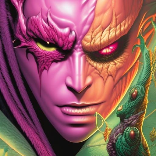 Pink-Skinned Monster in Comic Book Art Style