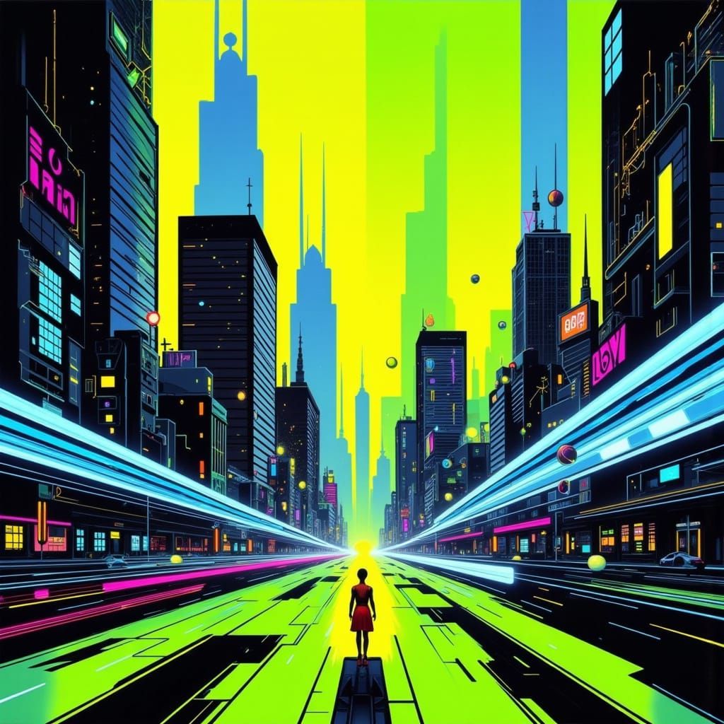 Electric Dreams: Cyberpunk Cityscape in 8K Bauhaus Style