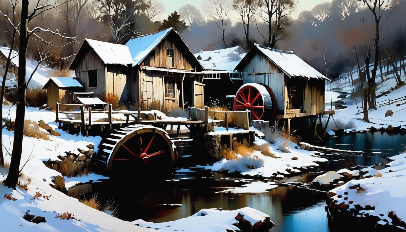 New England Winter: Water Wheel in Fine Art Style