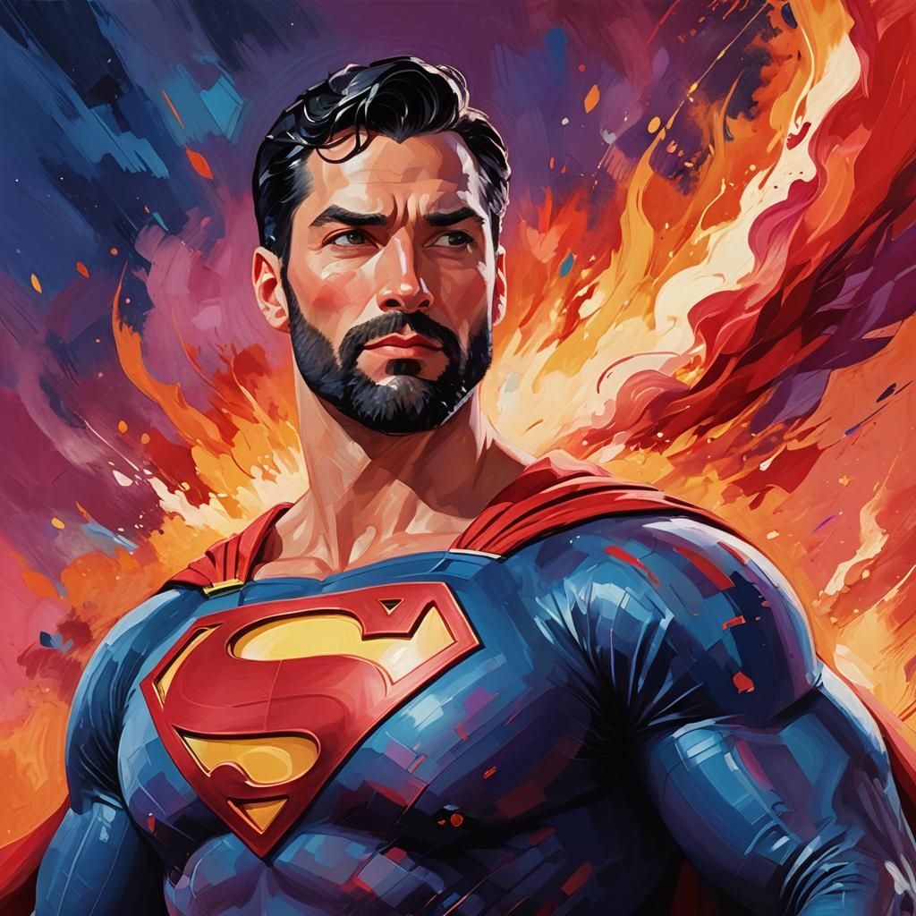 Joyful Superman Portrait in Neo-Impressionist Style