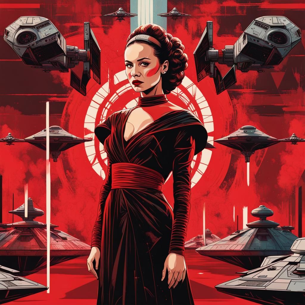 Empress Amidala in Pop Art Style with Star Destroyers