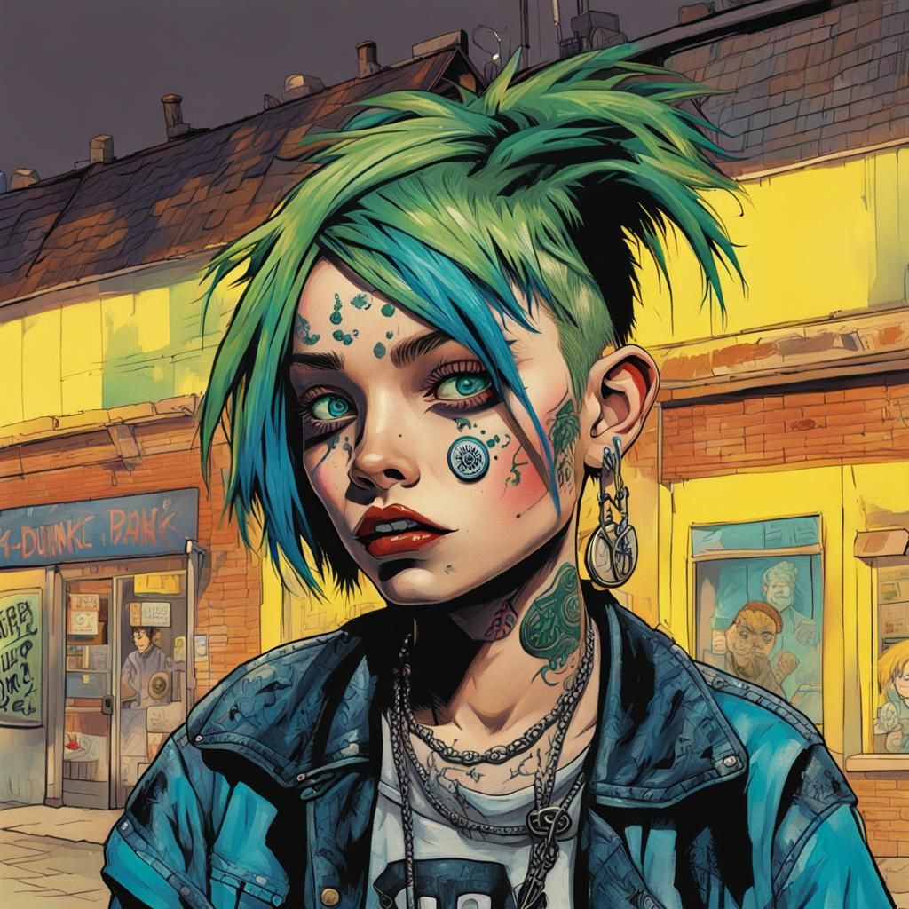 Punk Girl in Jamie Hewlett Storybook Style