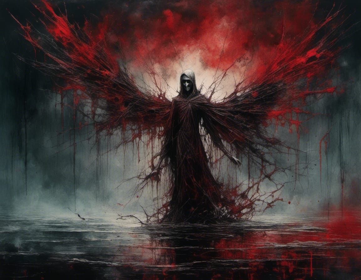 Ethereal Paladin Soaring Over Red Lake of Souls