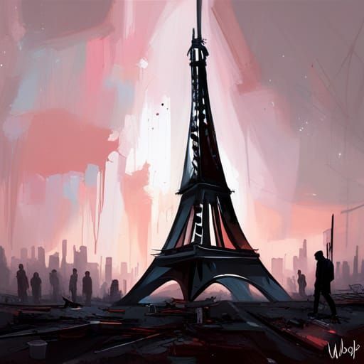 Eiffel Tower Zombies in Gouache Impressionist Style