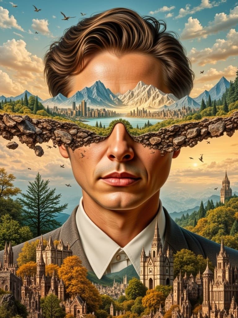 Double Exposure Portrait: Landscape Covers Eyes