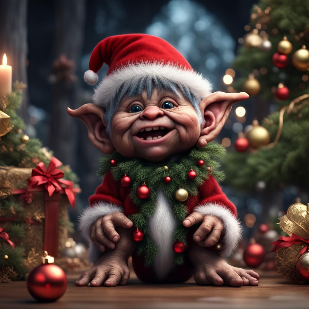 Hyperrealistic Cute Christmas Troll in Detailed Matte Painti...