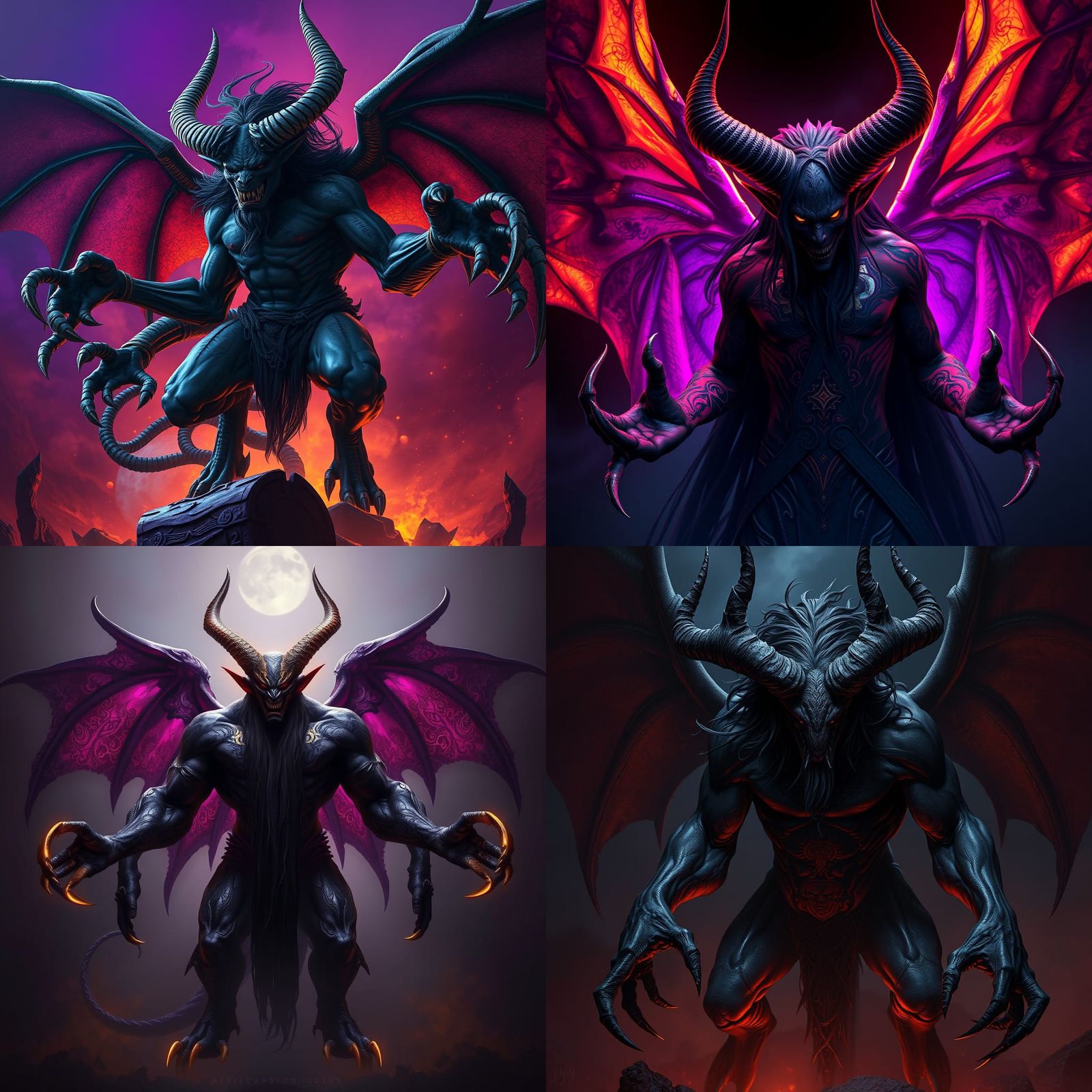 Detailed Dark Fantasy Demon with Tattoos and Horns